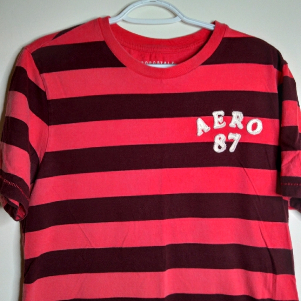 Aeopostale 1987 pink and purple striped shirt